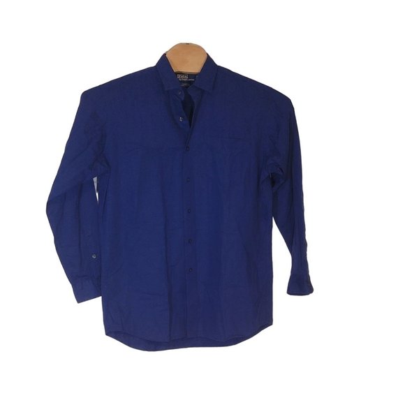 Polo Ralph Lauren Button‎ Up Jacquard Print Shirt Blue Long Sleeve Men's Medium - Picture 1 of 5